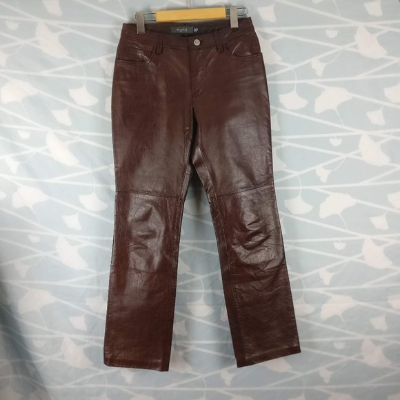 High Rise Straight Leg Brown Vintage GAP Leather Pant Leather Trouser 2 - Picture 1 of 12